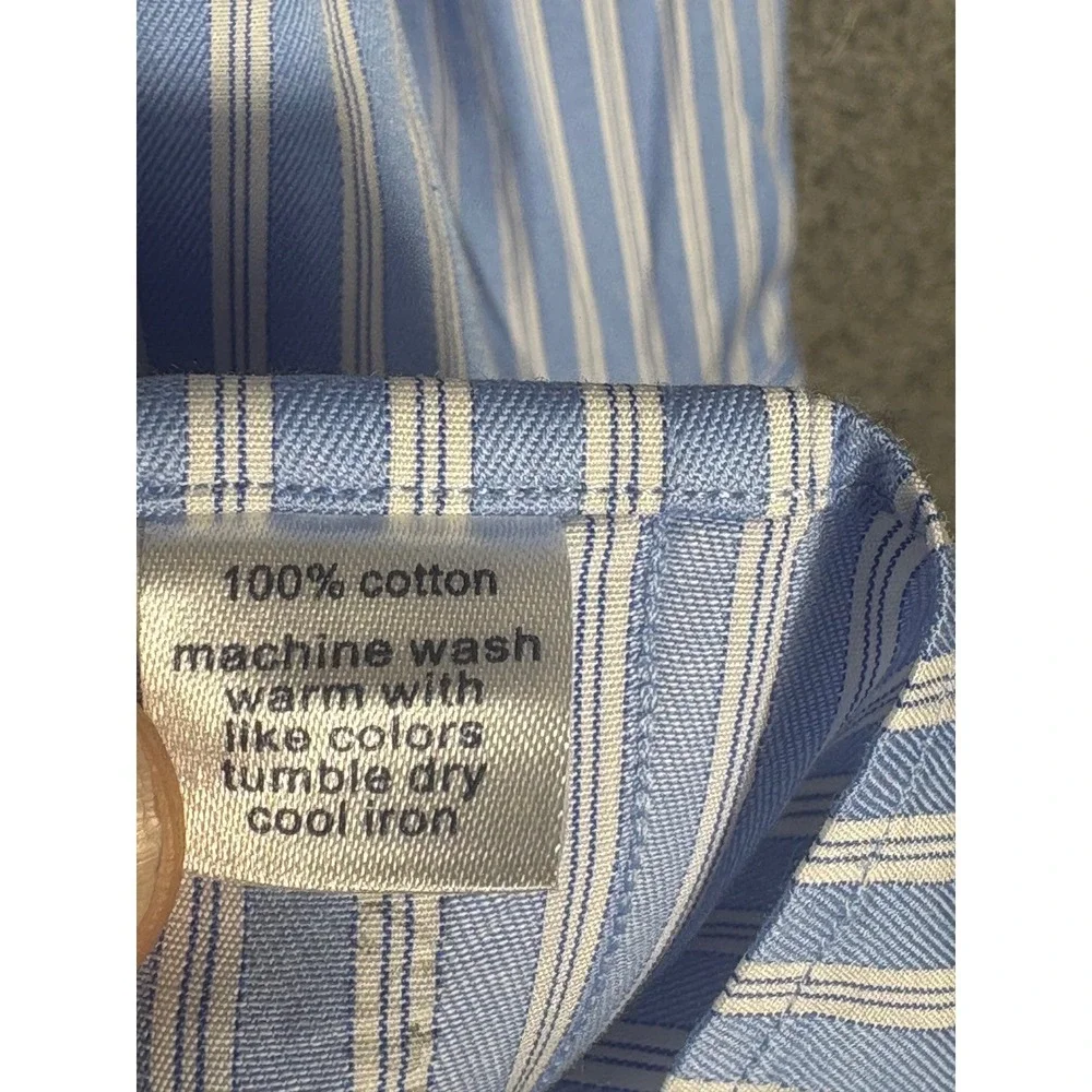 Paul Fredrick Mens 16.5 35‎ Blue  Striped Cotton Dobby Dress Shirt French Cuff
